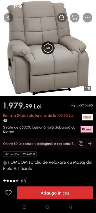 Fotoliu extensibil cu masaj