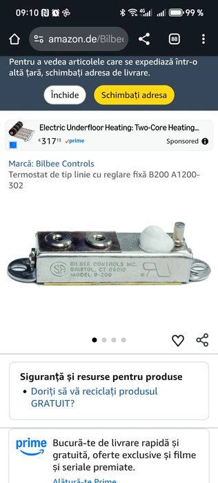Termostat cu conducție cu reglare fixă ​​B200 A1200-600