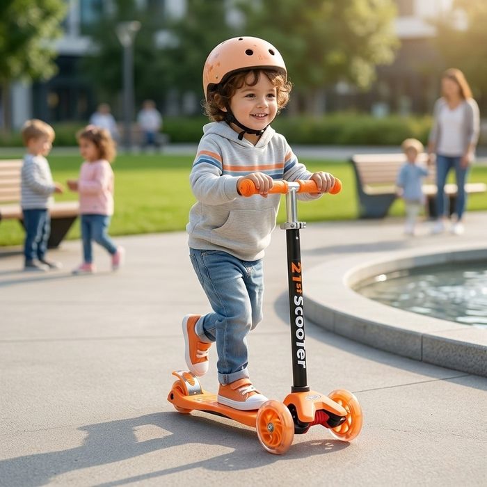 Детска сгъваема тротинетка 21st Scooter със светещи силиконови колела