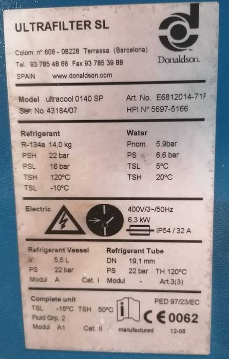 Chiller Donaldson Ultrafilter