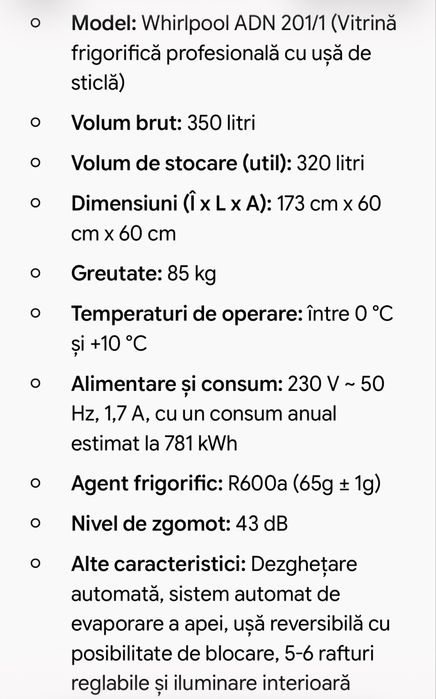 Vitrina frigorifica 350 l profesionala Whirlpool
