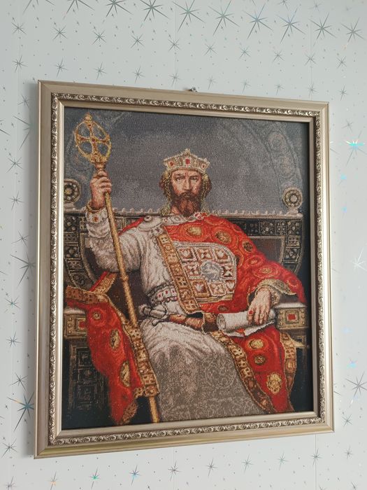 Ръчно ушит гоблен „Симеон Велики“ – с луксозна златна рамка (34х41 см)
