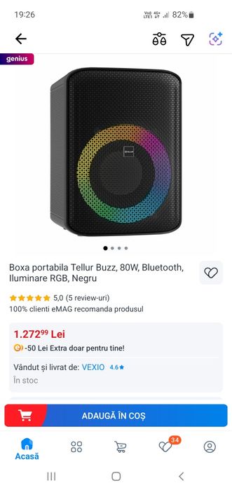 Boxa bluetooth Tellur Buzz 80w Rms