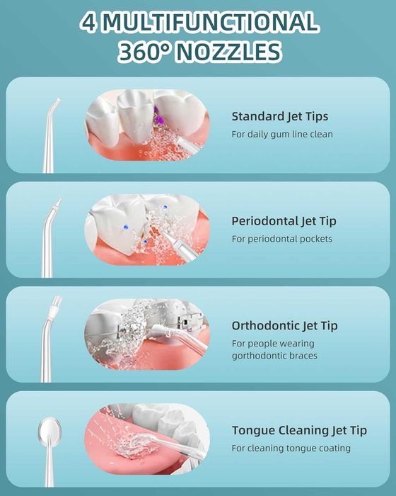 Зъбен душ с 4 сменяеми струйни накрайника  OKALA