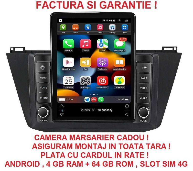 Navigatie VW Tiguan din 2016 - 2020 Ecran TESLA 9.7 inch 4GB RAM Noua