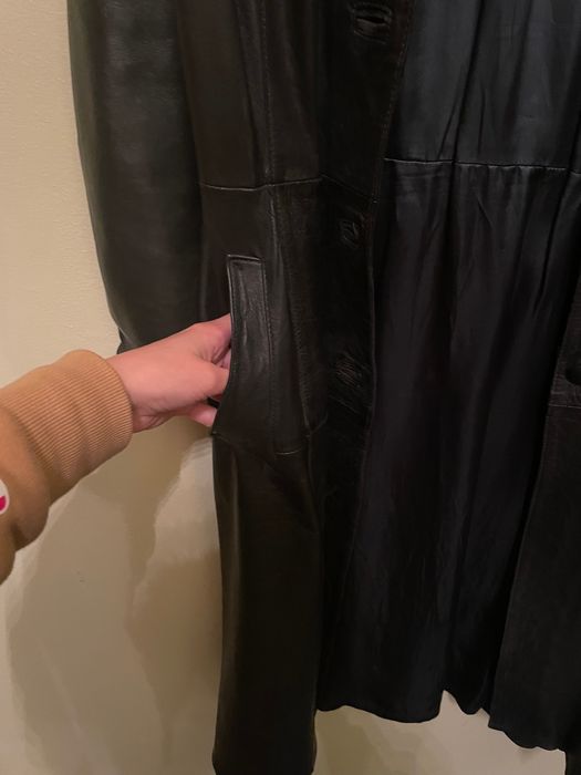 Черно Дамско кожено палто / кожен шлифер - истинска естествена кожа