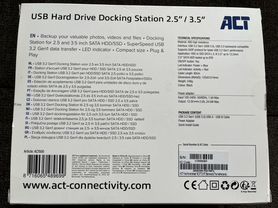 ACT AC1500 SATA HDD/SSD Docking Station – USB 3.2 Gen1
