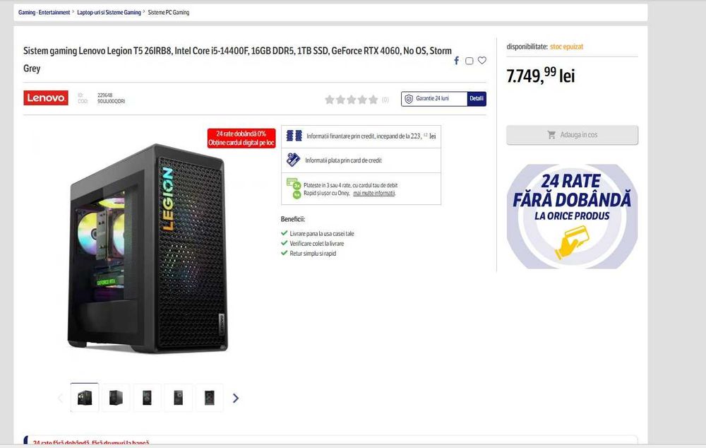 Computer Lenovo Legion T5 (I5 14400F, DDR5, M.2, WIFI, RGB)