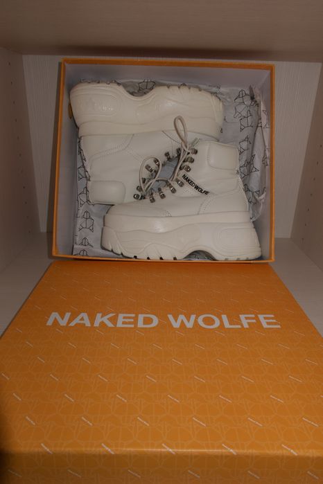 Naked Wolfe Spike – botine platformă din piele albă, mărimea 37