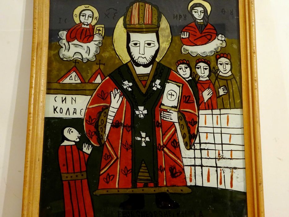 Icoana Sfantul Nicolae, pictura pe sticla de Feur Gheorghe, Nicula