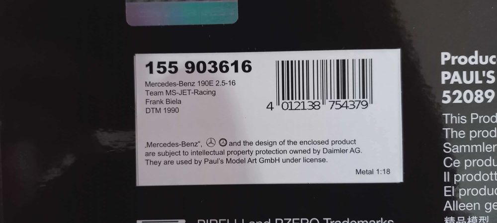 MERCEDES 190 E 2.5 -16 Evo 1 w201  Minichamps 1:18