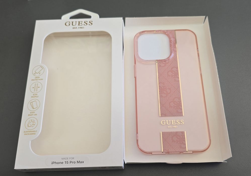 Силиконов гръб GUESS за iPhone 15 Pro Max луксозен кейс в розово за айфон 15 про макс