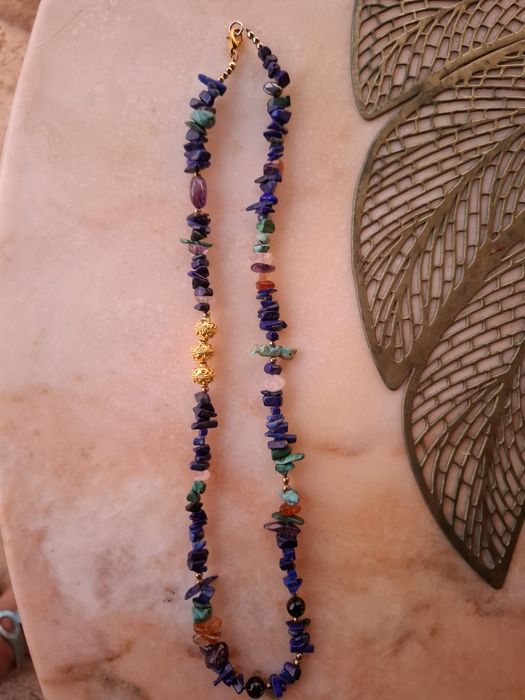Colier lapis lazuli antik statement cu lungimea de 60 cm