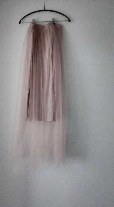 Fustă voal, roz pudrat, lungă, L