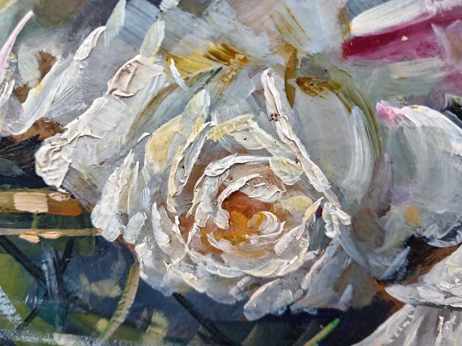 Tablou vechi - bol cu trandafiri - semnat C. Cutescu Storck