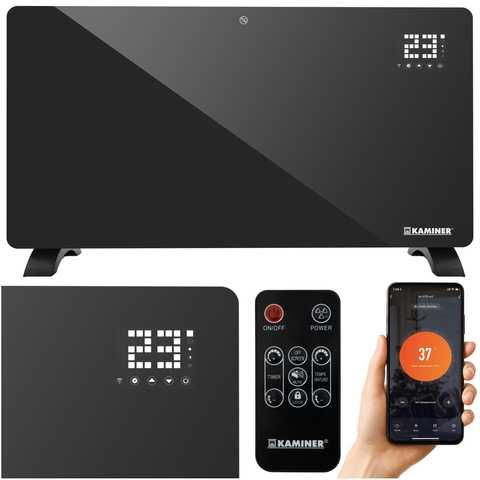 Стъклен електрически конвектор Kaminer Zelva, WiFi управление и дистанционно, 2500W
