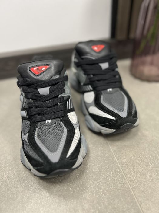 New Balance, Унисекс велурени спортни обувки 9060 с мрежа и масивен дизайн, Черен, Tъмносив, 5