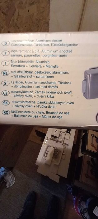 Broască de ușă sticlă +balamale+mînere