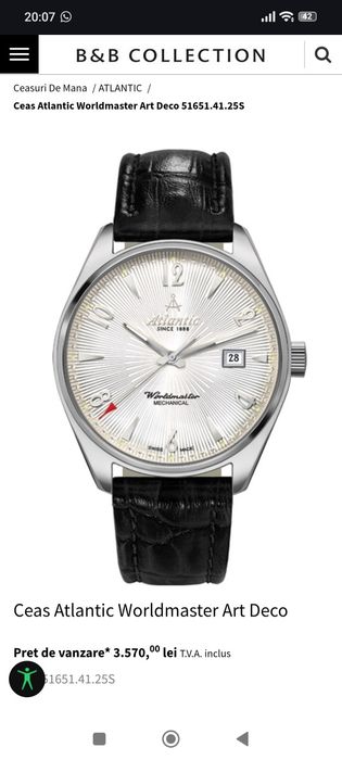 Ceas mecanic Atlantic Worldmaster Art Deco 51651.41.25S