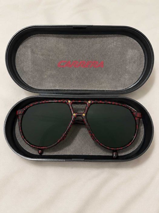 Ochelari de soare vintage Carrera 5434 31 – Optyl – Made in Austria – aviator negru/roșu + toc