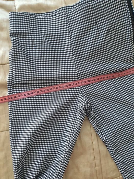 Pantaloni Zara skinny talie înaltă alb negru pepit pied de poule elastici M L