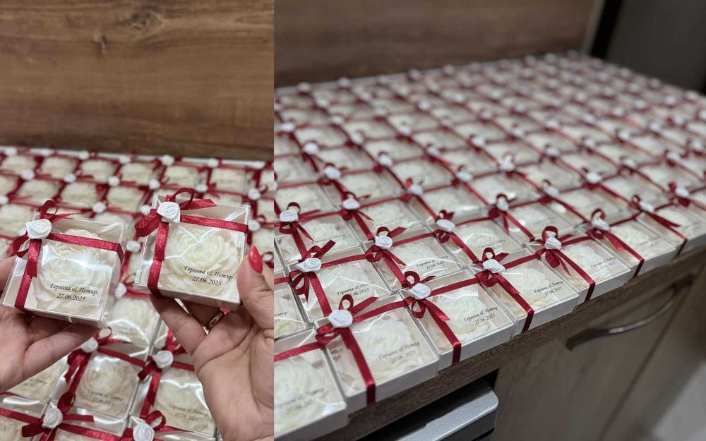 Подаръци за гости свещи божур за сватбa кръщениe рожден ден бал юбилей