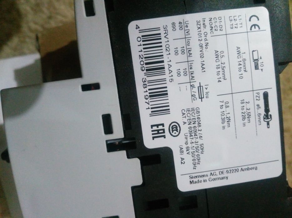 Siemens 3RV1021-1AA15 Выключатель автомат для защиты эл. двигателей.