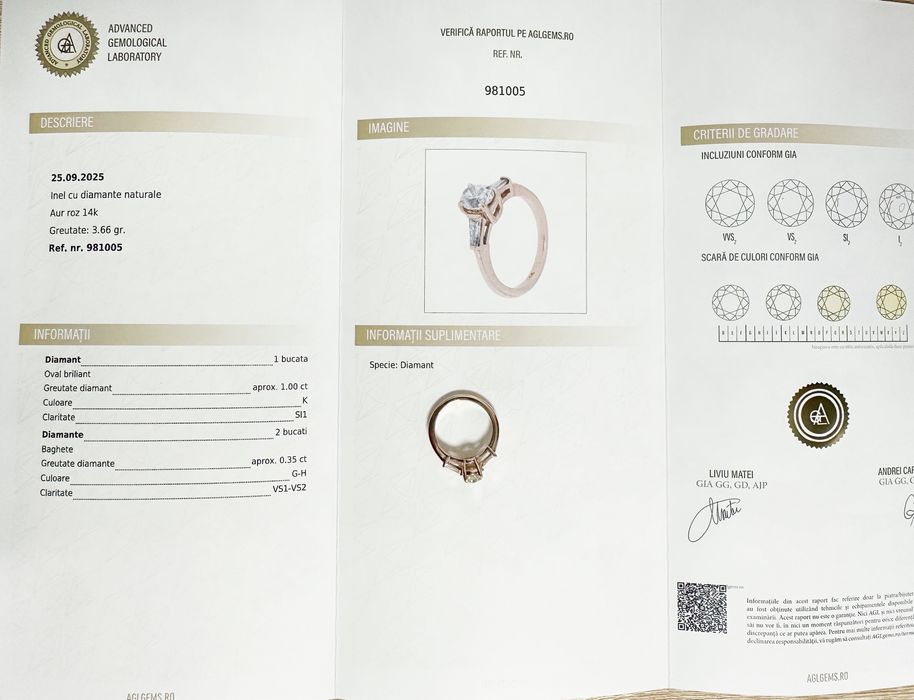 Inel din aur roz 14k cu diamante naturale 1.35ct