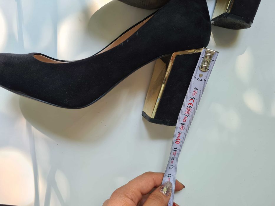 Pantofi negri imitatie piele intoarsa 37 toc gros