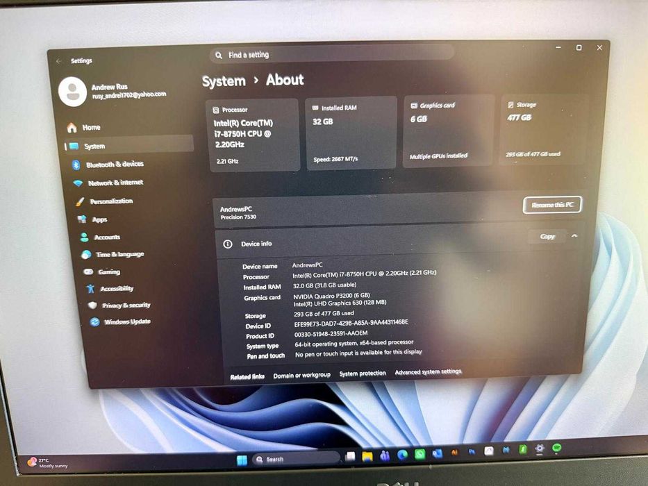 Laptop Workstation Dell Precision 15.6" – i7, 32GB RAM, NVIDIA Quadro 6GB