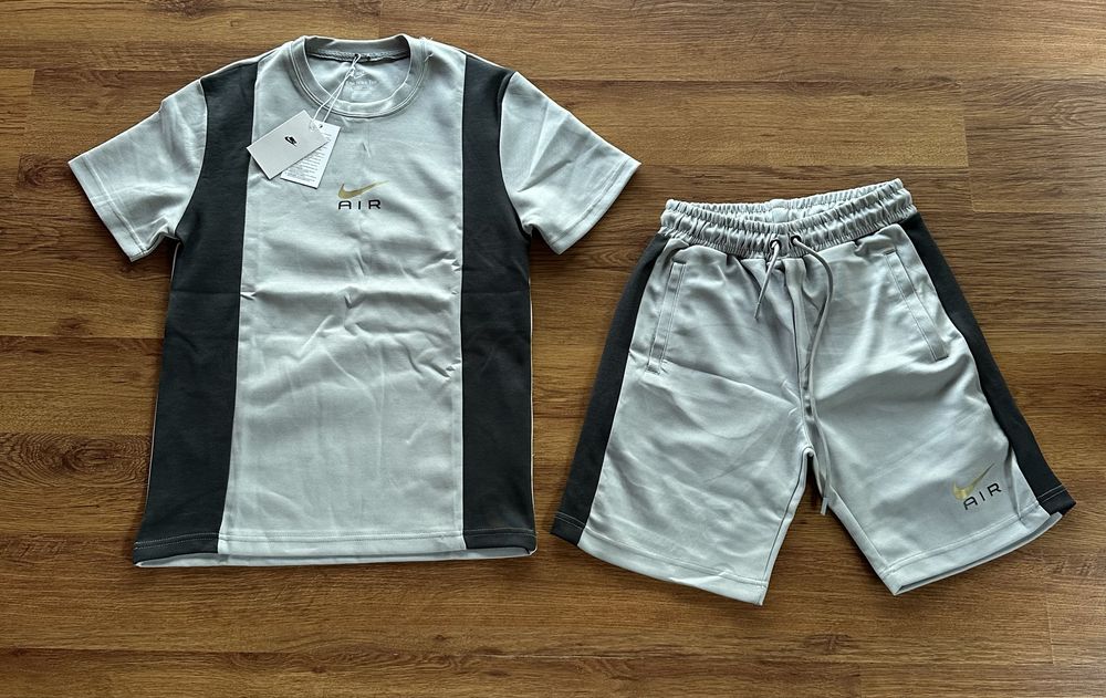 Мъжки,памучен,къс комплект Nike в сиво със златно лого