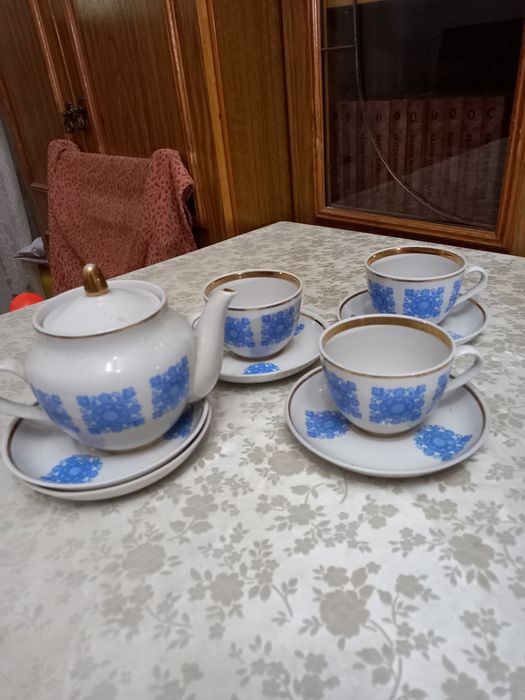 Чайный набор «Пахта» СССР (чайник, чашки, блюдца) — Срочно!