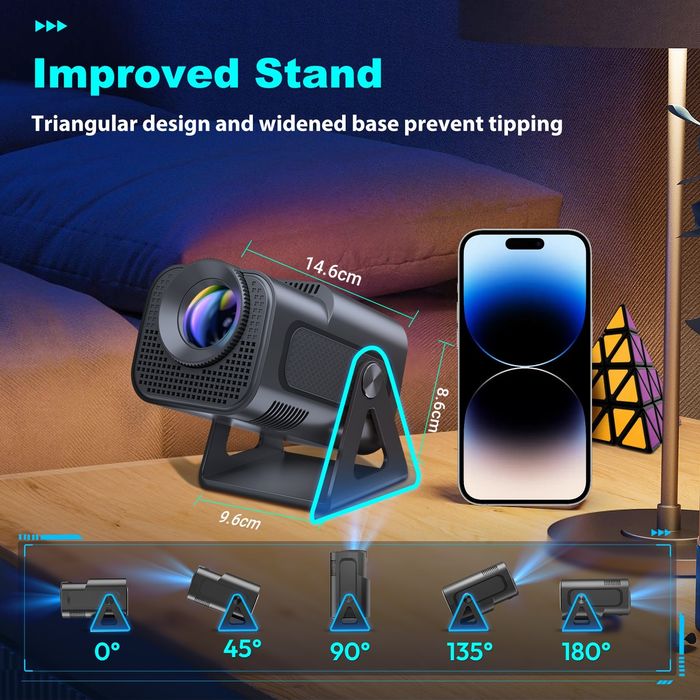 ПромоЦена!Smart 4K Android WiFiМини проектор ,въртящ се 1080P Bluetoot