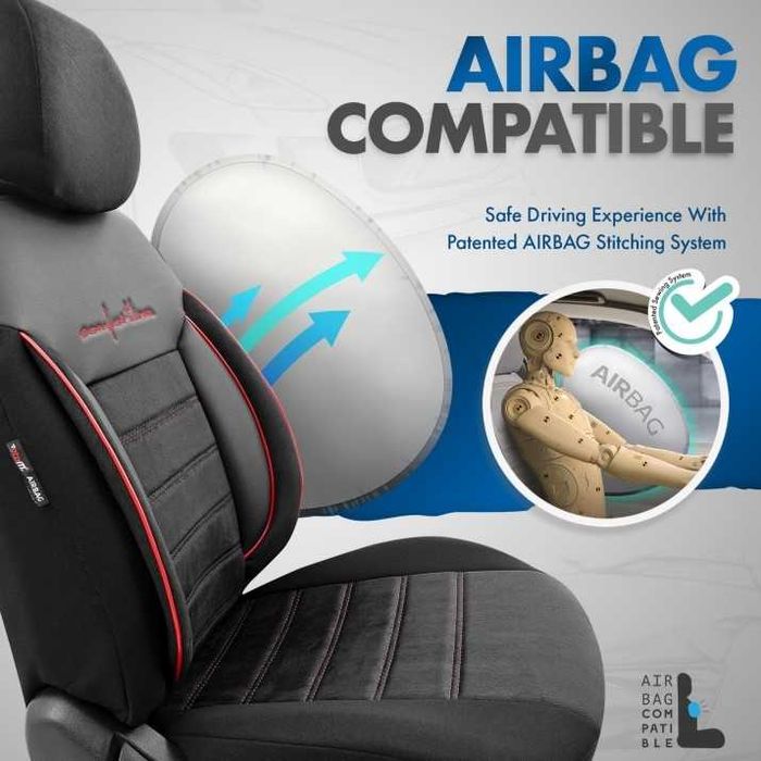 К-т Луксозна Тапицерия Automat-OTOM, Черна с червен шев, COMFORT LINE