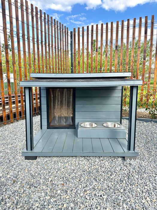 Cușcă pentru câine de lux cu terasă și acoperiș plat/încălzire