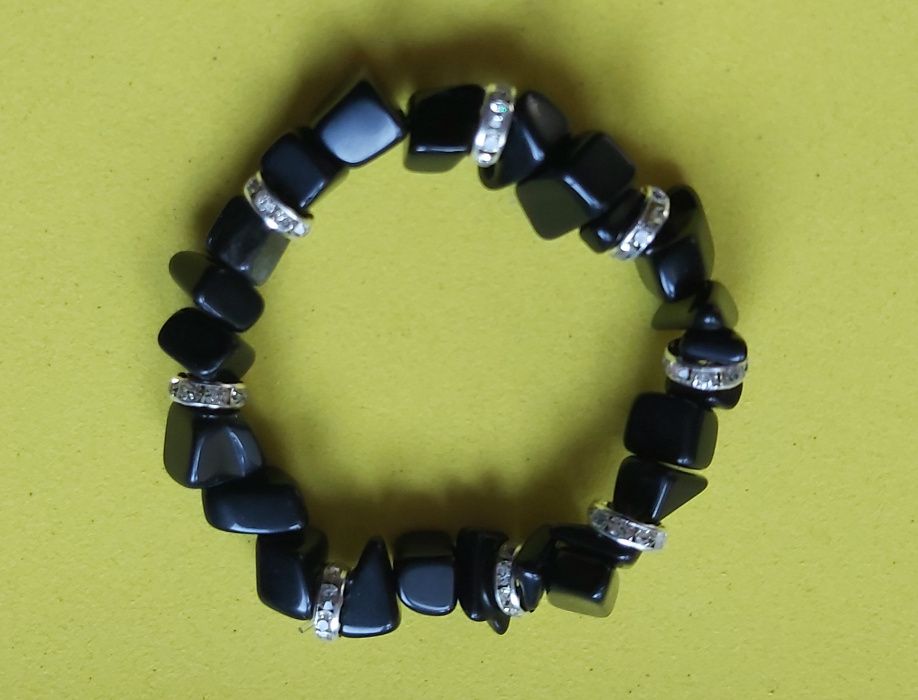 Черен Oникс Eстествен камък гривна-уникат Бижу Камъкът на Клеопатра