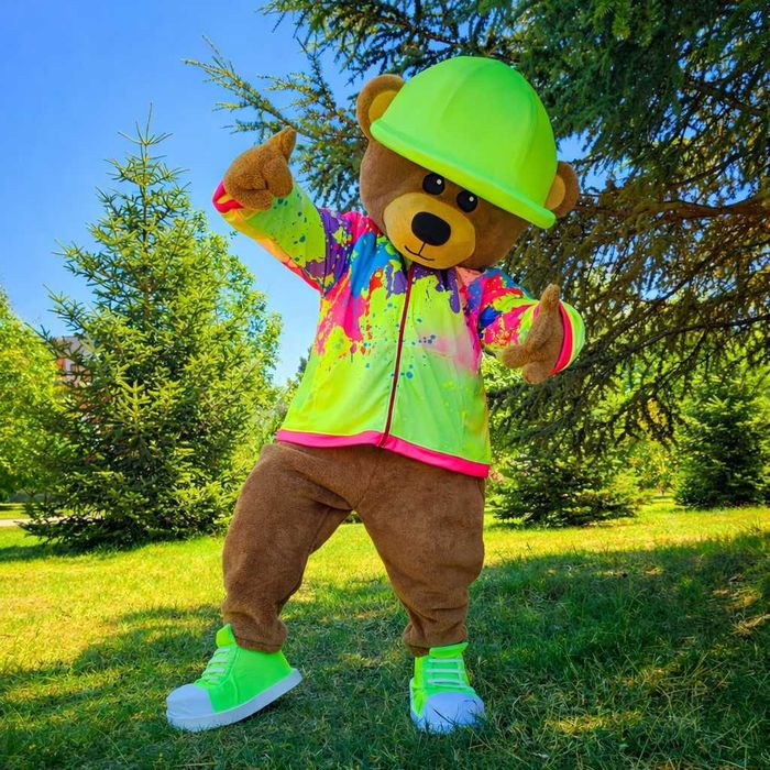 Costum mascota Urs luminos profesional glow in dark realizat manual
