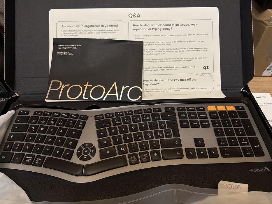 Tastatură ergonomică Bluetooth cu iluminare din spate ProtoArc,EK01 Plus,wireless USB dual,suport încheietura mâinii,reîncărcabilă,Windows/Mac/Android