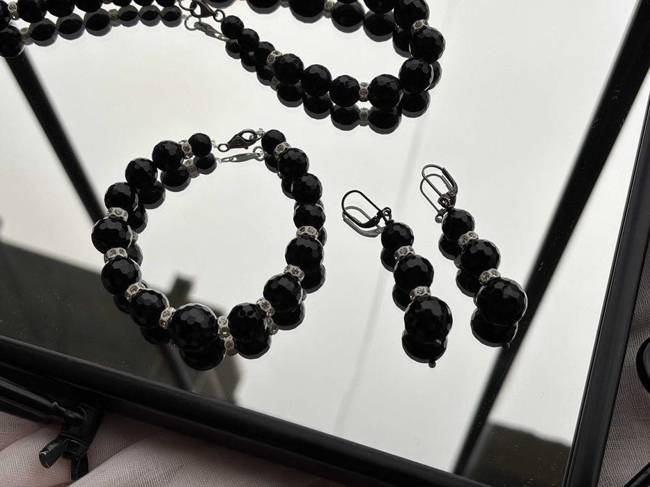 Оникс + сребро 925 | Колие, гривна, обеци