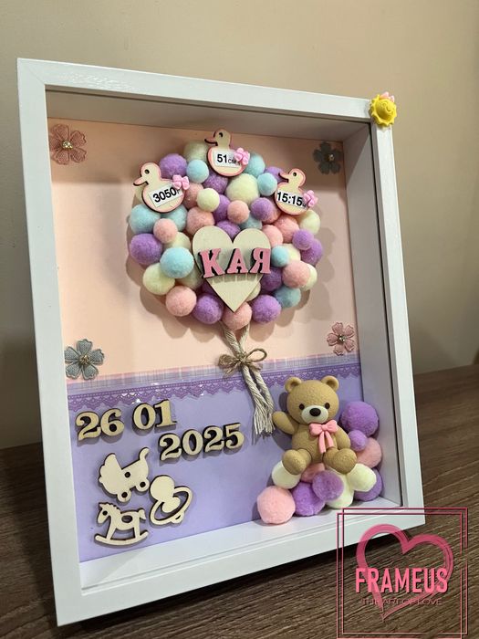 Персонализирани бебешки визитки в рамка / подарък новородено, кръщене