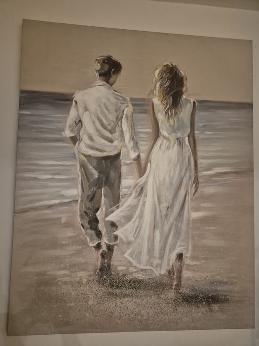 Tablou unicat stare f buna ,,Cuplu îndrăgostiți pe plaja".Dimensiuni:150×120 .