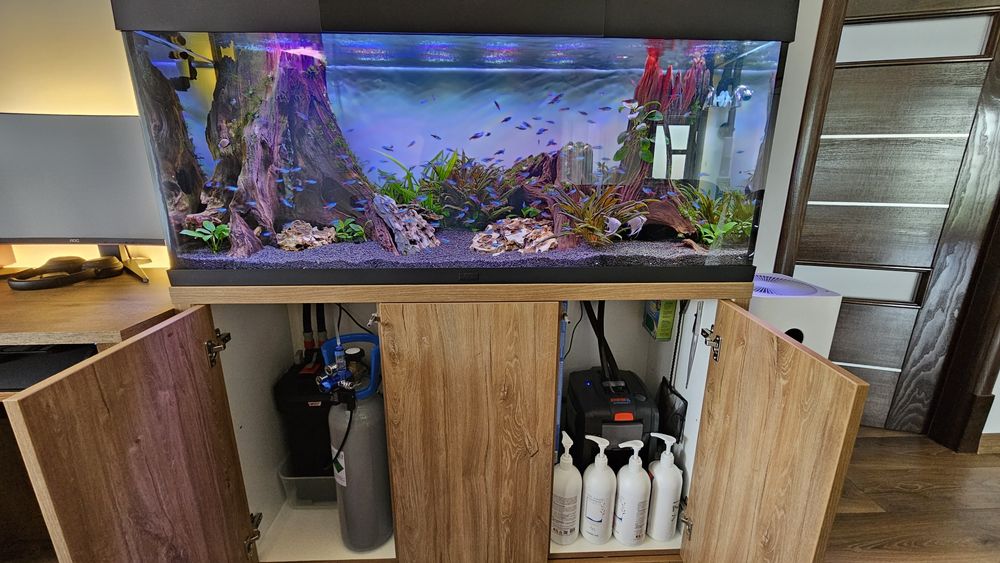 Acvariu 240L complet cu filtre sistem CO2 si stand pesti decor