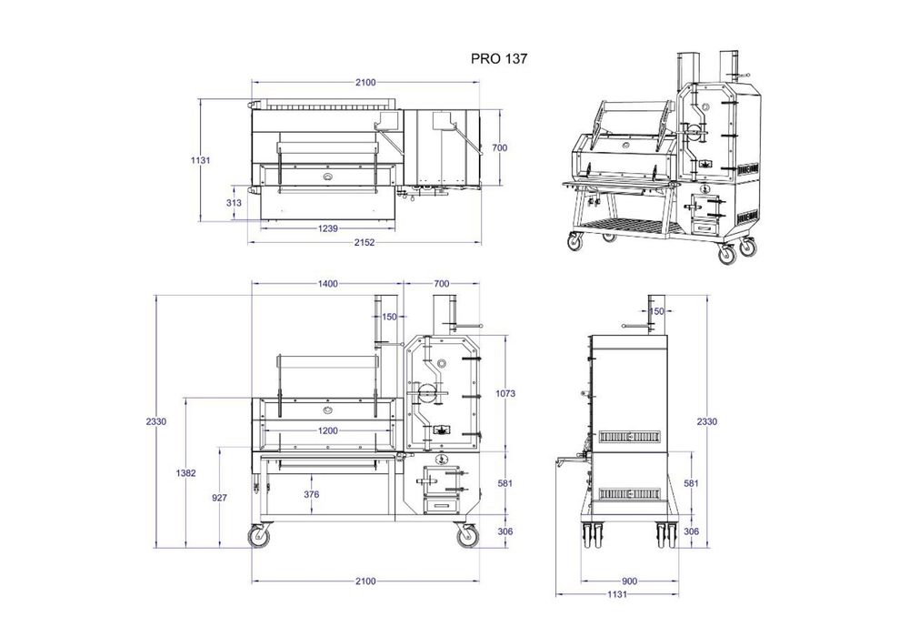 Смокер-гриль-коптильня PRO-137. Мангал,кура,камера копчения