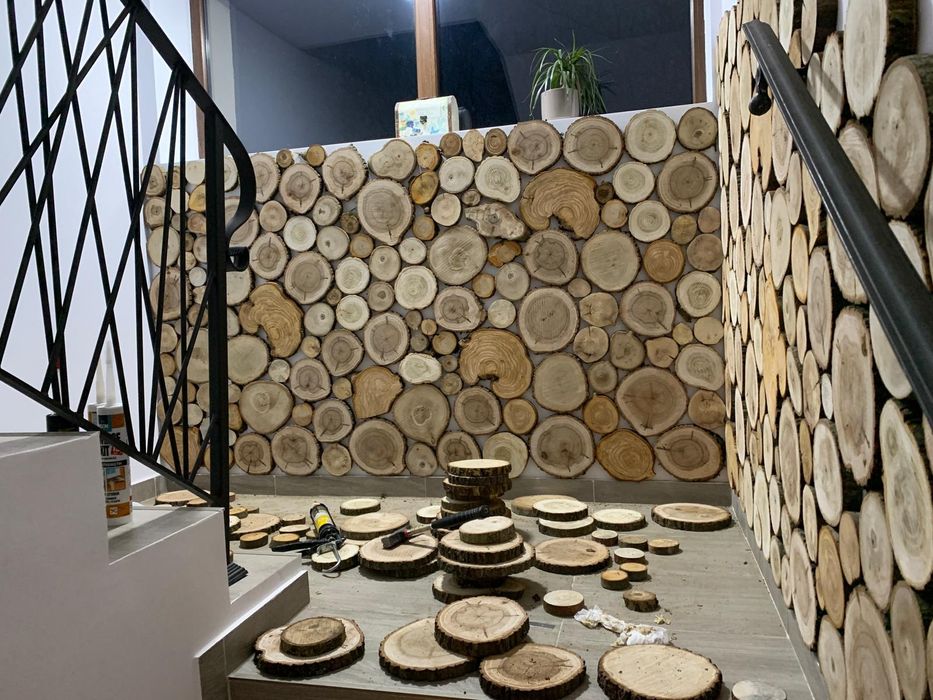 Mozaic din rondele din lemn uscat