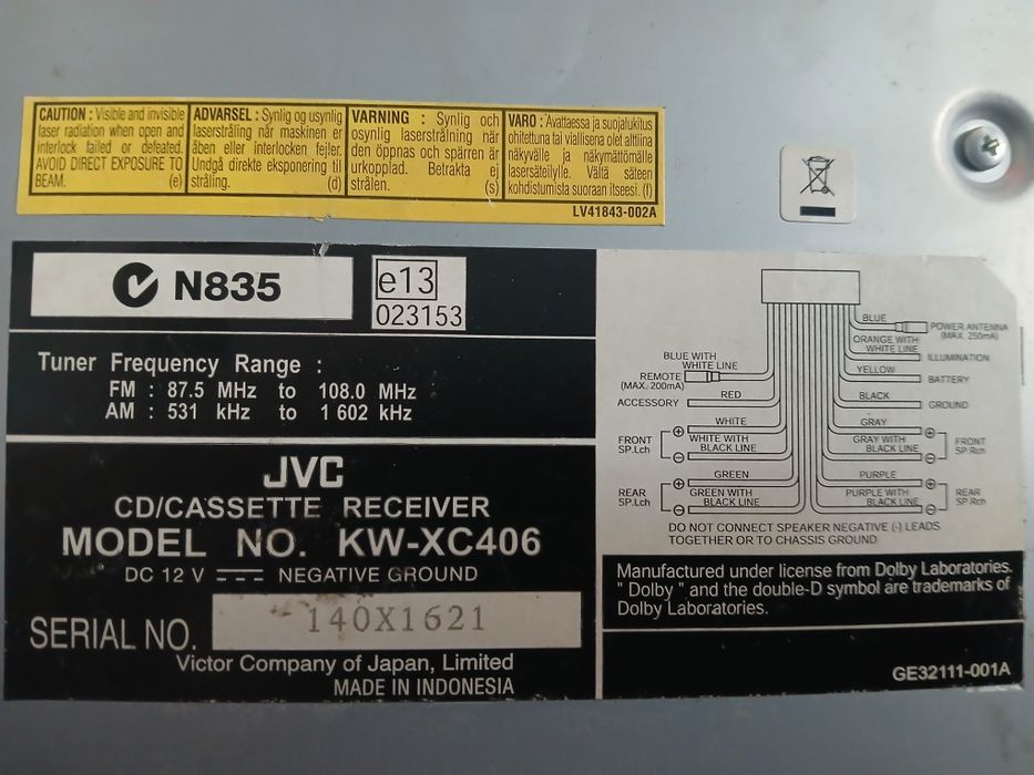 Магнитола Jvc kw-xc406 4*50W