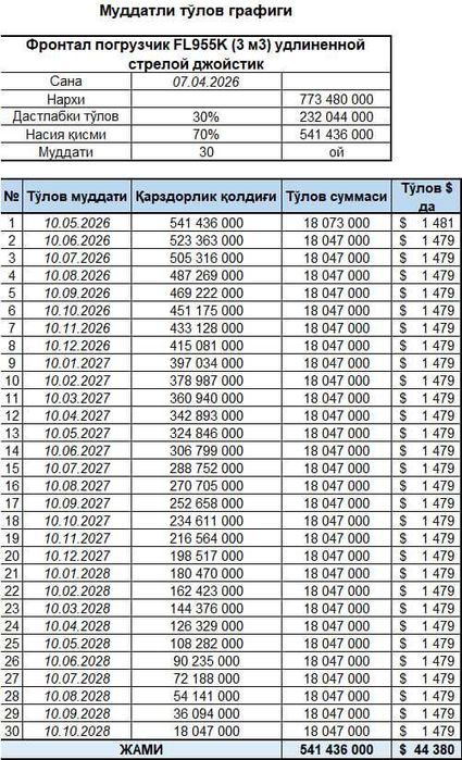 Ловол LOVOL FL955K  3 м3 Расрочка 30 ойга