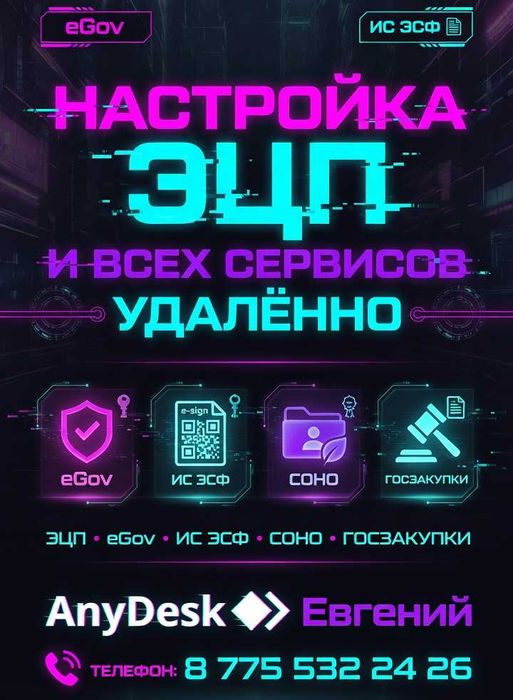 Настройка ЭЦП eGov ИС ЭСФ СОНО Госзакупки удаленно за 15 минут