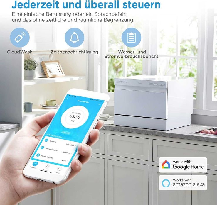 Съдомиялна Midea MDWTT0602MW-WE – 6 комплекта, 47 dB WI-FI - НОВА