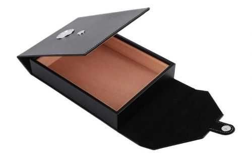 Естесвена кожа преносим хумидор със хидрометър и овлажнител