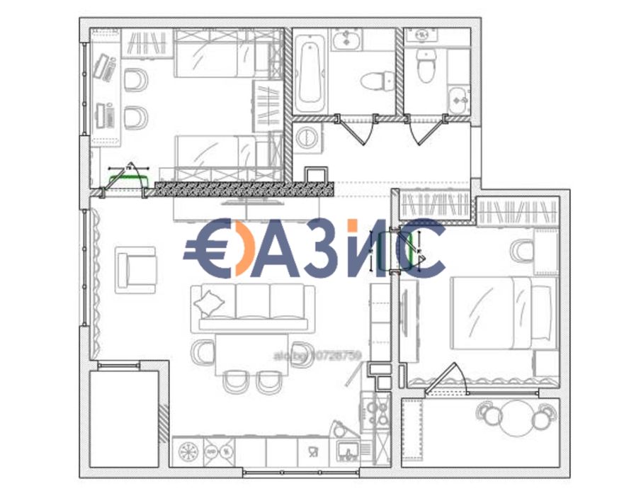 Апартамент с 2 спални в ново строителство, Бургас, България, 114 кв.,